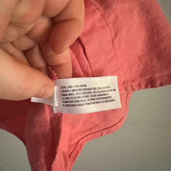 Isabel Ingrid & Isabel Linen Blend Button Up Shirt Womens M Pink Short Sleeve - Picture 4 of 8